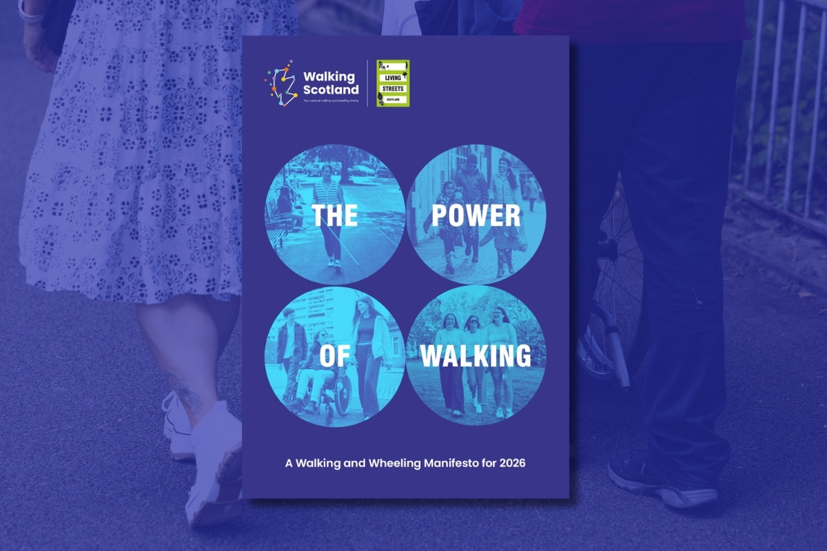 The front cover of 'The Power of Walking' Manifesto, on a blue background.