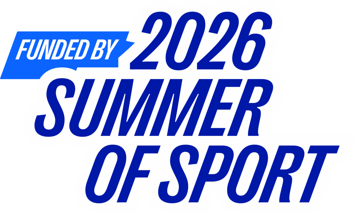 A blue and white Summer of Sport 2026 logo.